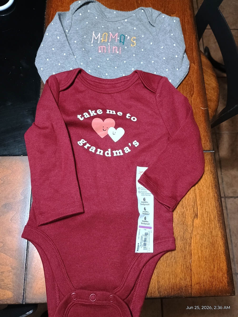 Baby One-Piece Burgundy "Take Me to Grandma's". Grey Mama's Mini One Piece